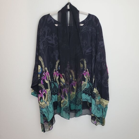 Citron dark spring printed silk blouse with matching scarf - Picture 10 of 10